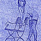 Blaue Dame mit Stuhl