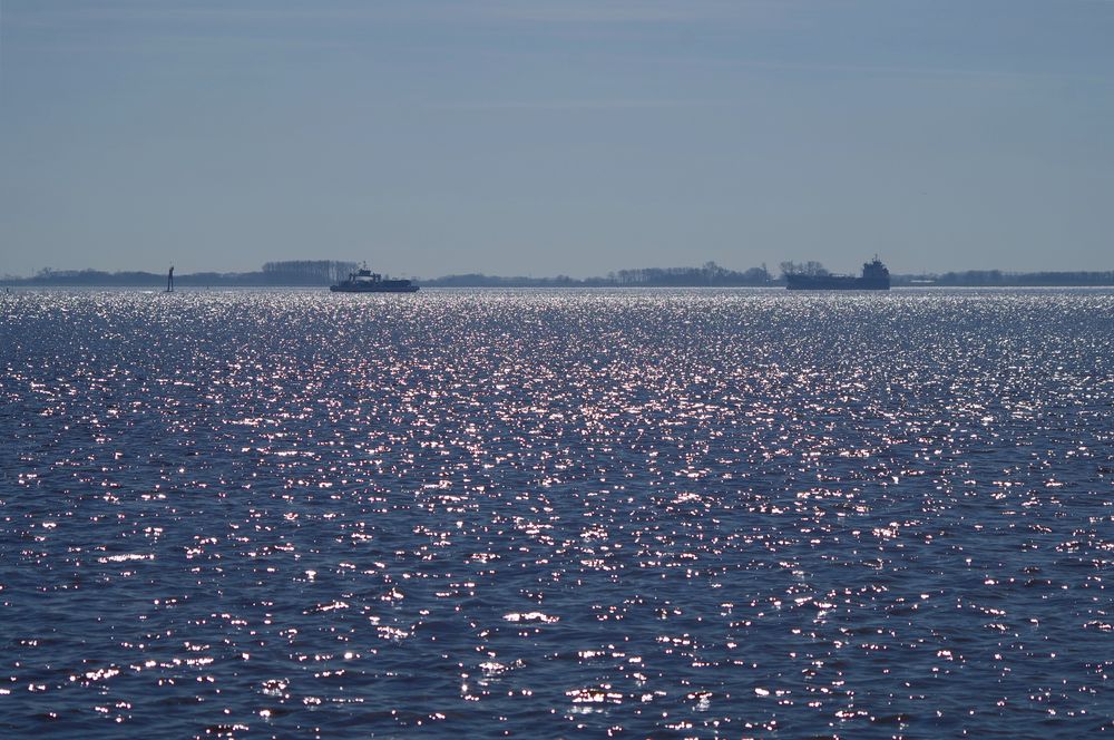 Blaue Elbe im Gegenlicht