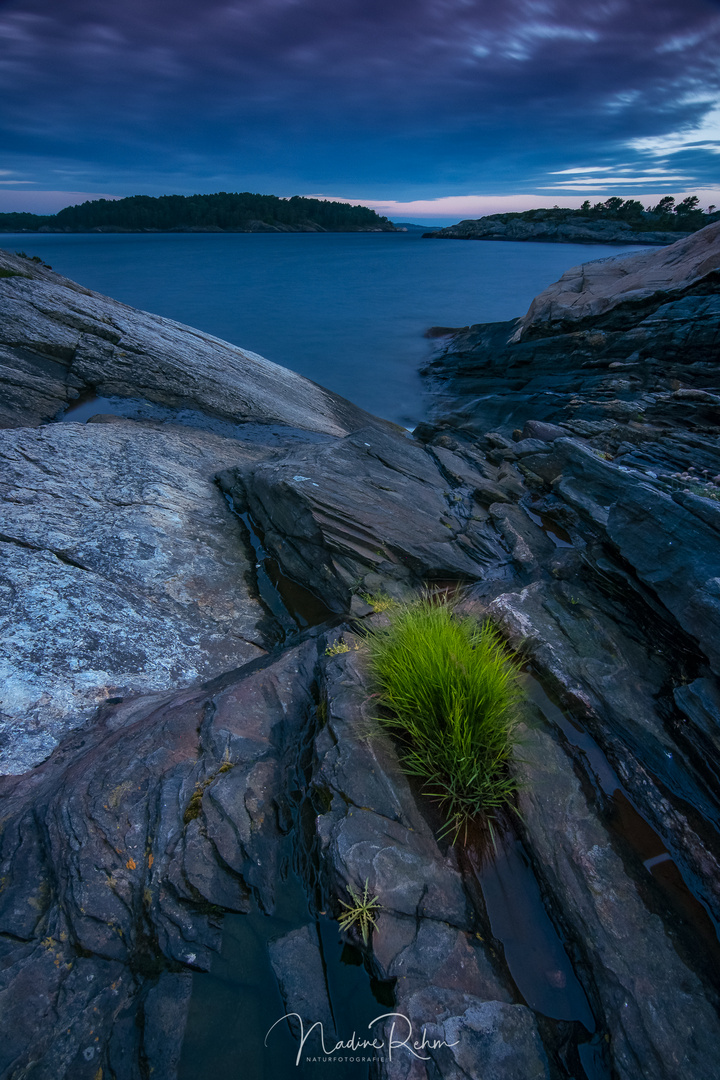 Blaue Stunde an der Küste Norwegens 