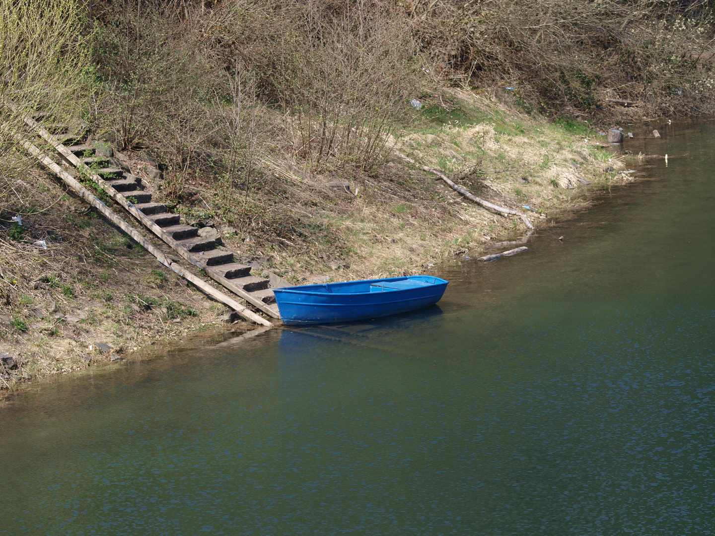 Blaues Boot am Ufer - 1