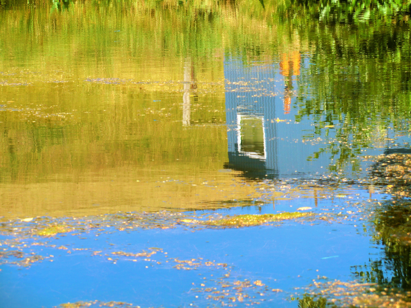 Blaues Haus im See