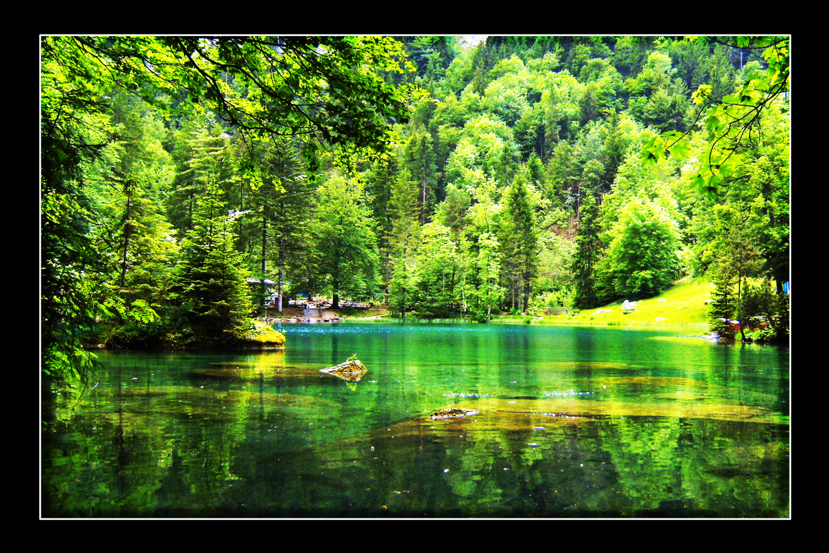 Blausee in der Schweiz HDR Foto & Bild landschaft, bach, fluss & see