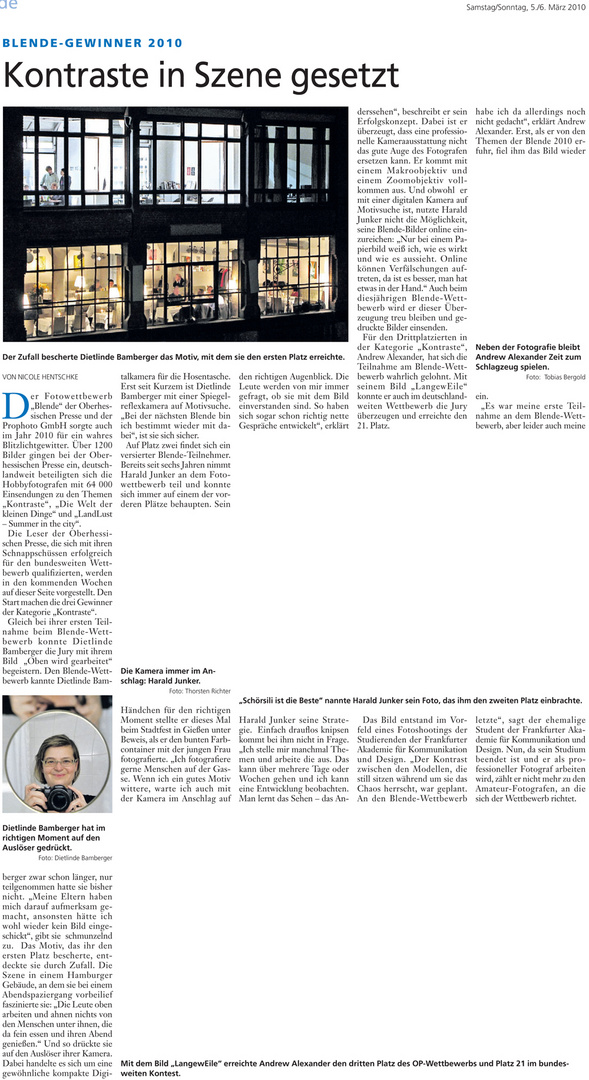 Blende 2010: Artikel zum 1. Preis in der Kategorie "Kontraste" der Oberhessischen Presse