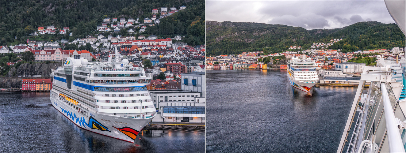 Blick auf Bergen (Norwegen) von der AIDAsol ...