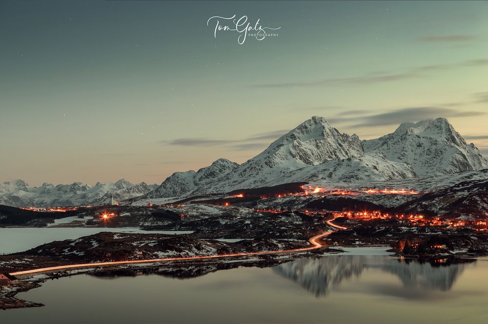 Blick auf Bøstad, Lofoten Norwegen