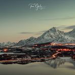 Blick auf Bøstad, Lofoten Norwegen