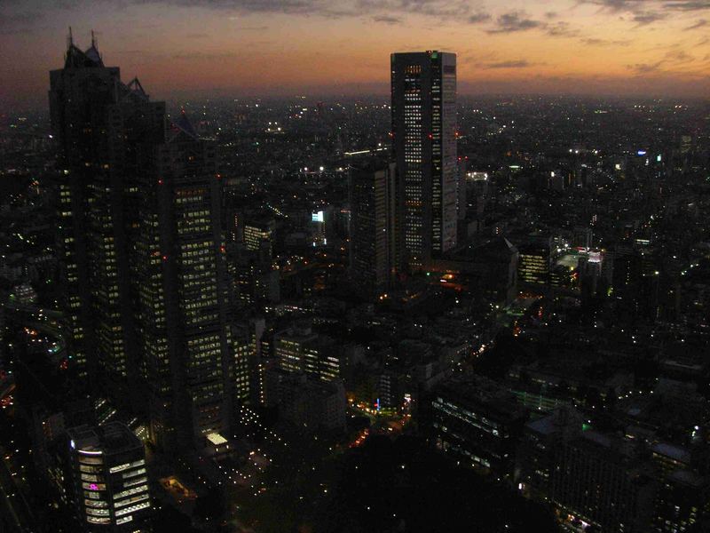 Blick auf das Park Hyatt Hotel Tokyo in der Dämmerung
