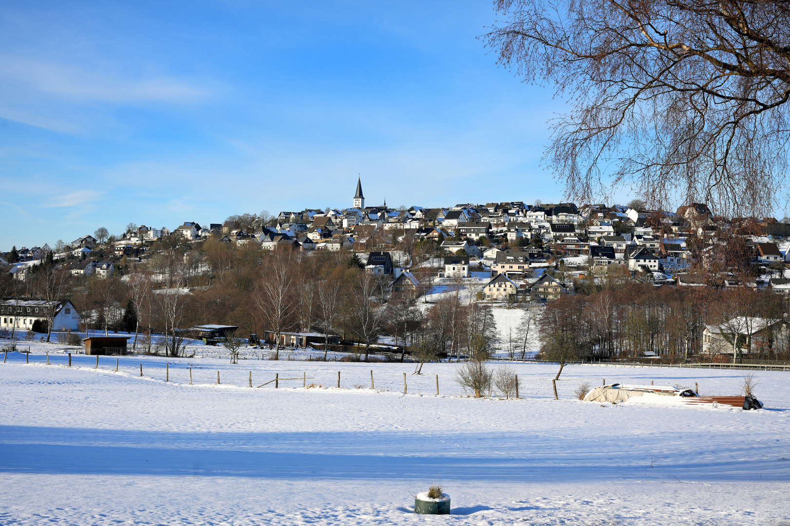 Blick auf das winterliche Hirschberg im Naturpark Arnsberger Wald