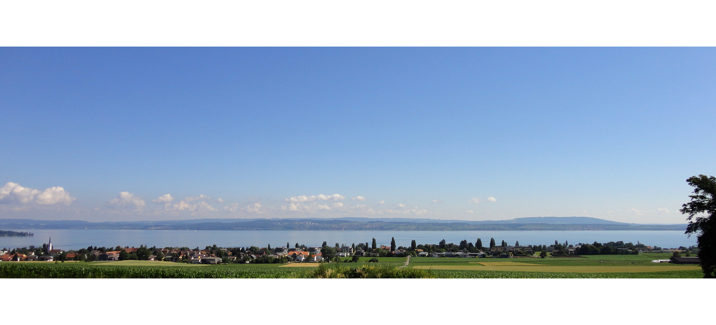 Blick auf den Bodensee an einem diesigen Tag