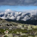 Blick auf den Folgefonn Gletscher von der Hardangervidda aus