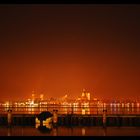 Blick auf den Hafen der Hansestadt Stralsund bei Nacht