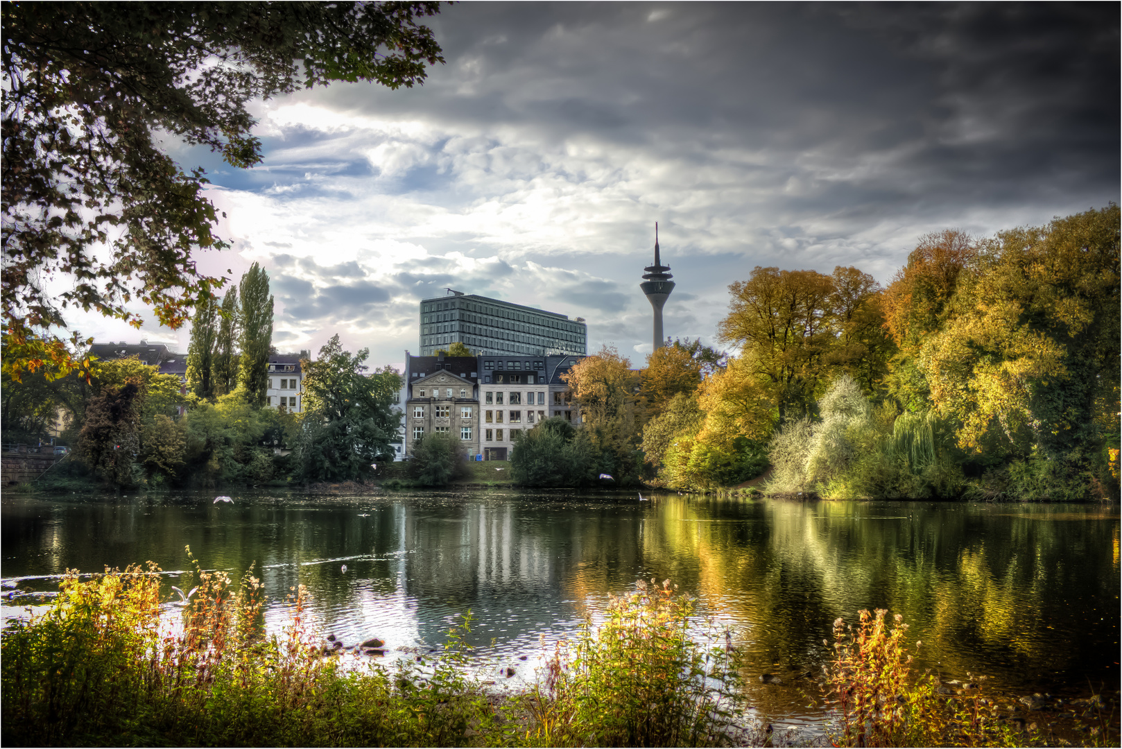 Blick auf den Kaiserteich und Schwanenspiegel Düsseldorf