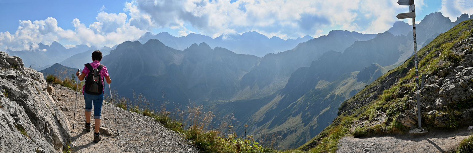 Blick auf die Allgäuer Berge im Gegenlicht