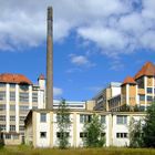 Blick auf die alten Gebäude von Kaffeee HAG