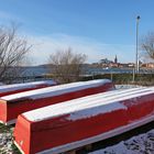 Blick auf die Boote im Winterschlaf am Großen Plöner See
