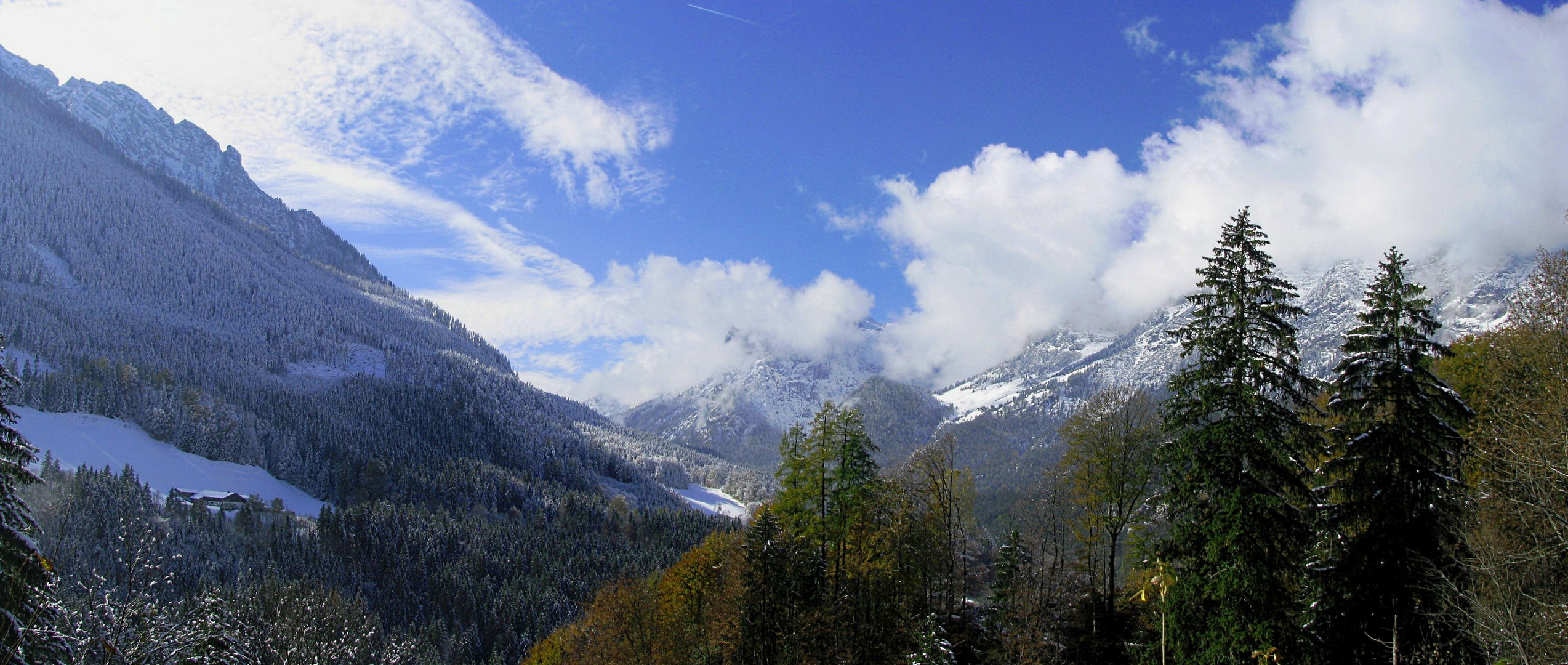 Blick auf die Halsalm und das hintere Ramsauer Tal