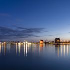 Blick auf die Rügenbrücke und den Seehafen von Stralsund