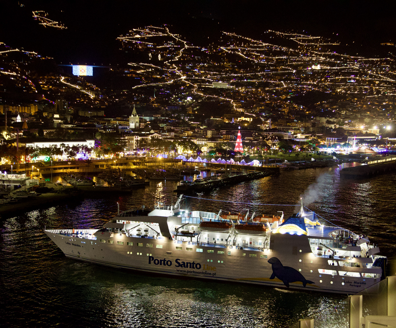 Blick auf die Weihnachtsbeleuchtung von Funchal