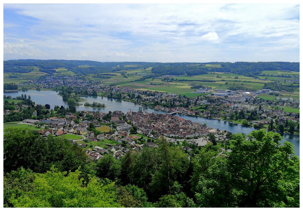 Blick auf Eschenz und Stein am Rhein mit Vorderbrugg