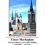 Blick auf Halles 5 Türme mit Ausgrabungen der alten Marienkirche