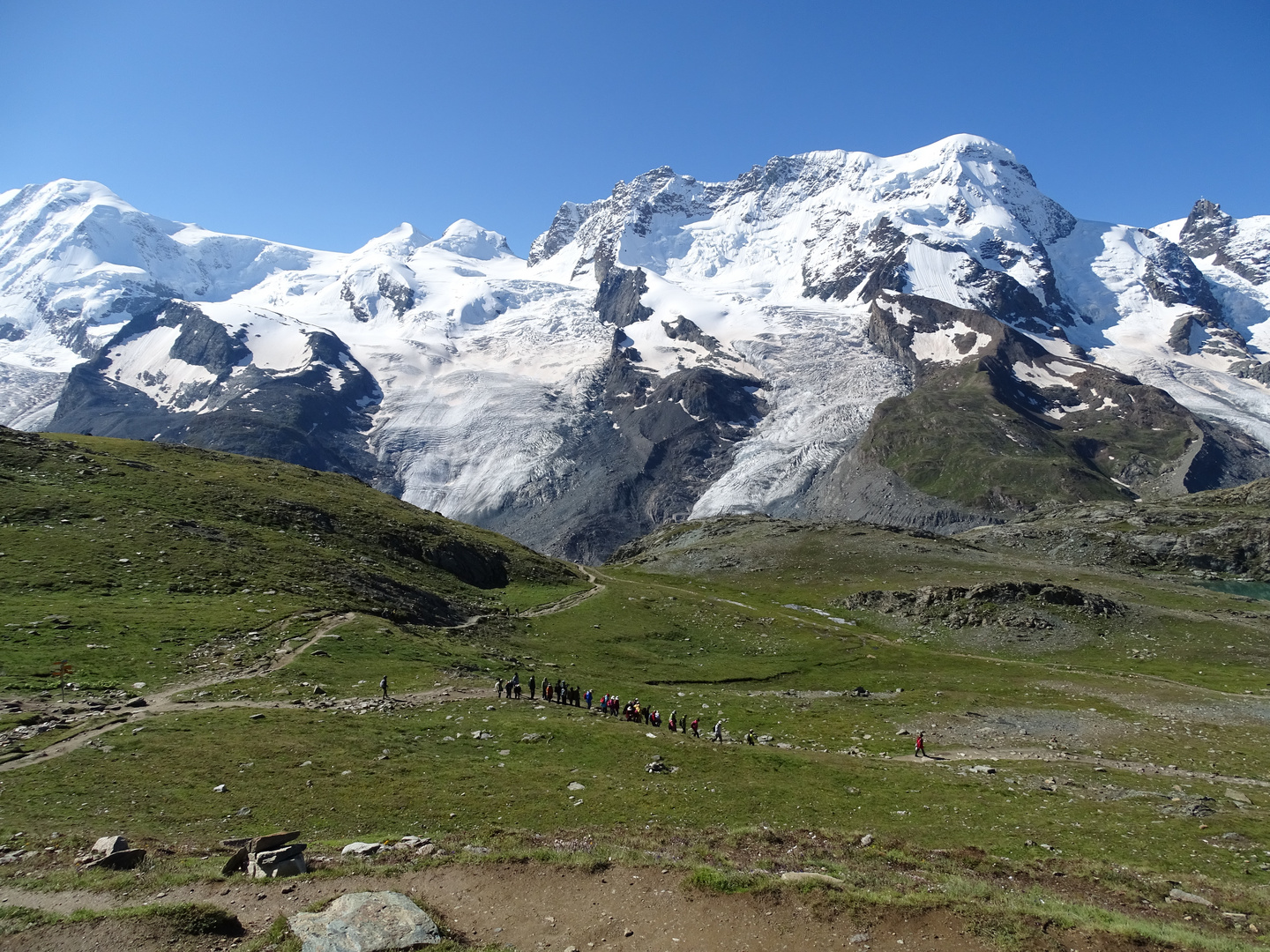 Blick auf Kleines Matterhorn,Breithorn, Lyskamm und Dufourspitze