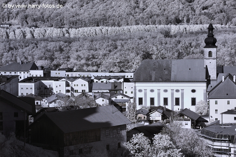 Blick auf Klosterkirche und Altstadt von Tittmoning in Infrarot