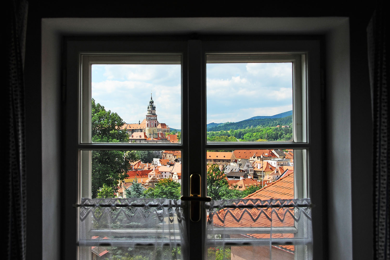 Blick auf Krumau aus dem Hotelfenster.