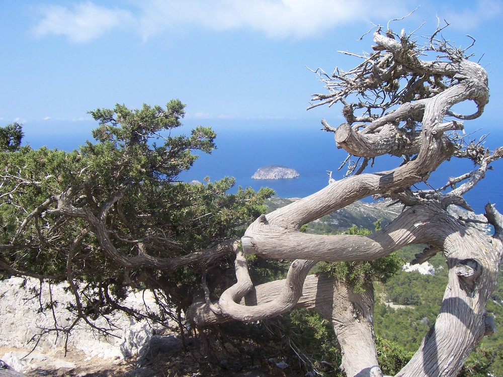 Blick auf Monolithos Felsen