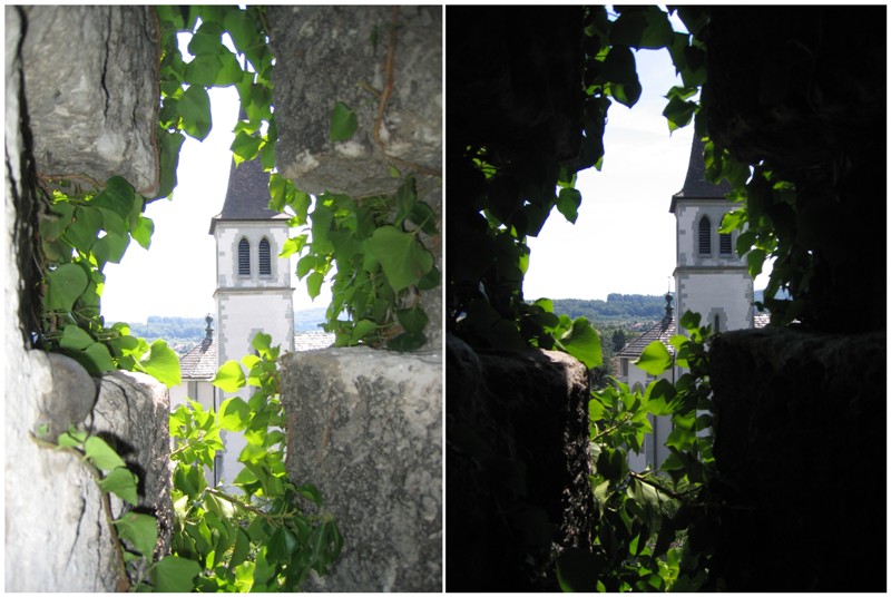 Blick auf Murten durch die Stadtmauer