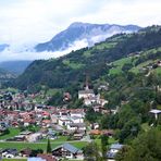 Blick auf Ötz aus der Gondel bei der Auffahrt mit der Acherkogelbahn