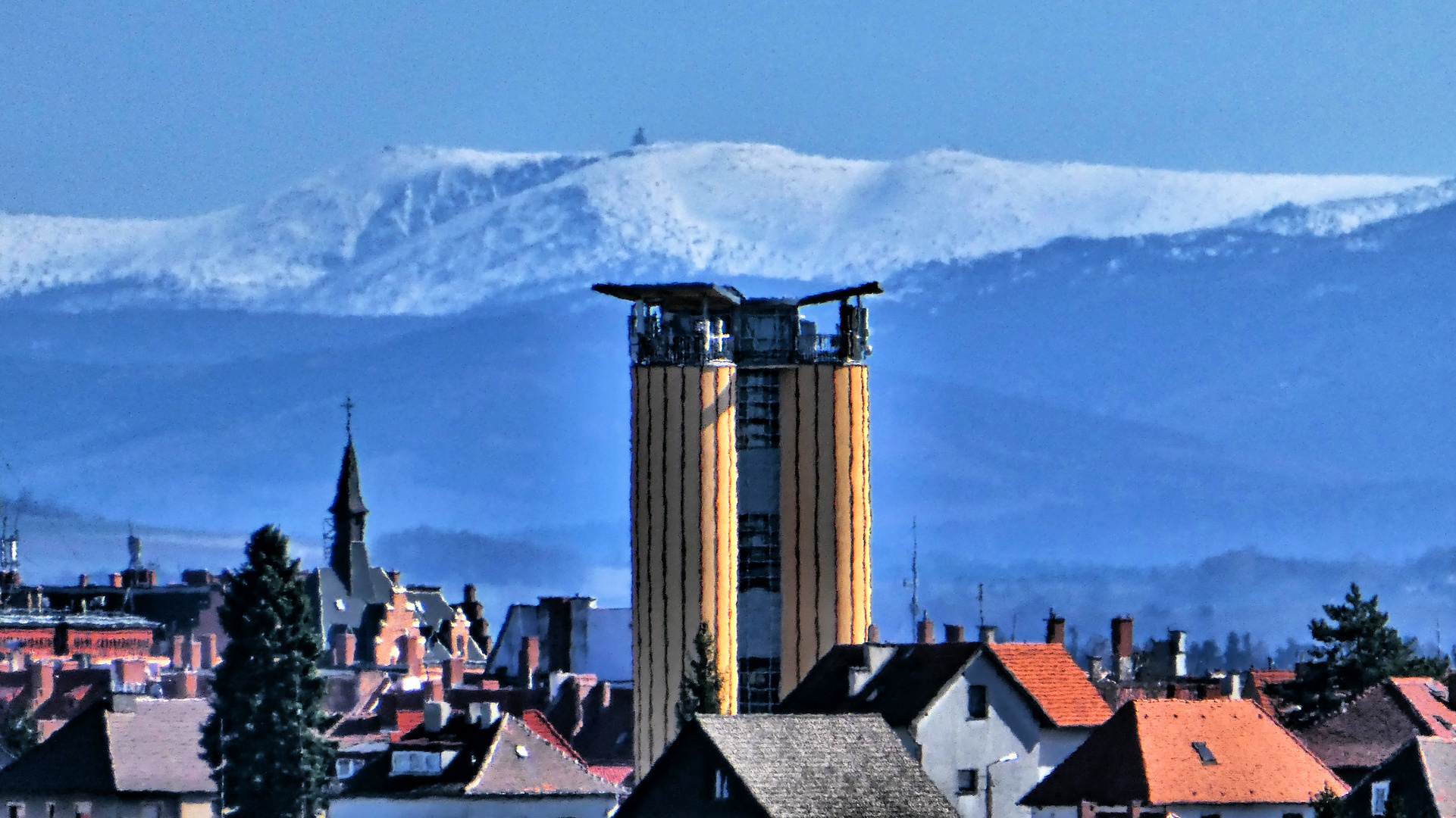 Blick auf Riesengebirge von Görlitz über Zgorzelec