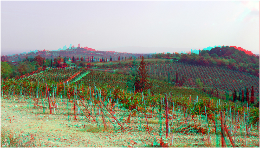 Blick auf San Gimignano, Toscana (3D+MPO-Link)