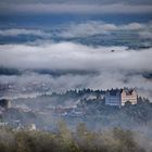 Blick auf Schloss Lichtenberg  im Frühnebel