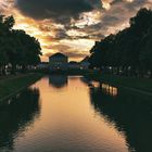 Blick auf Schloss Nymphenburg in der Dämmerung