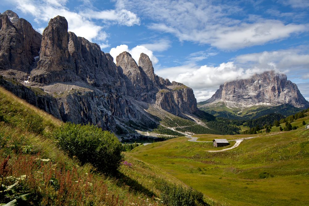 Blick auf Sella und Langkofel