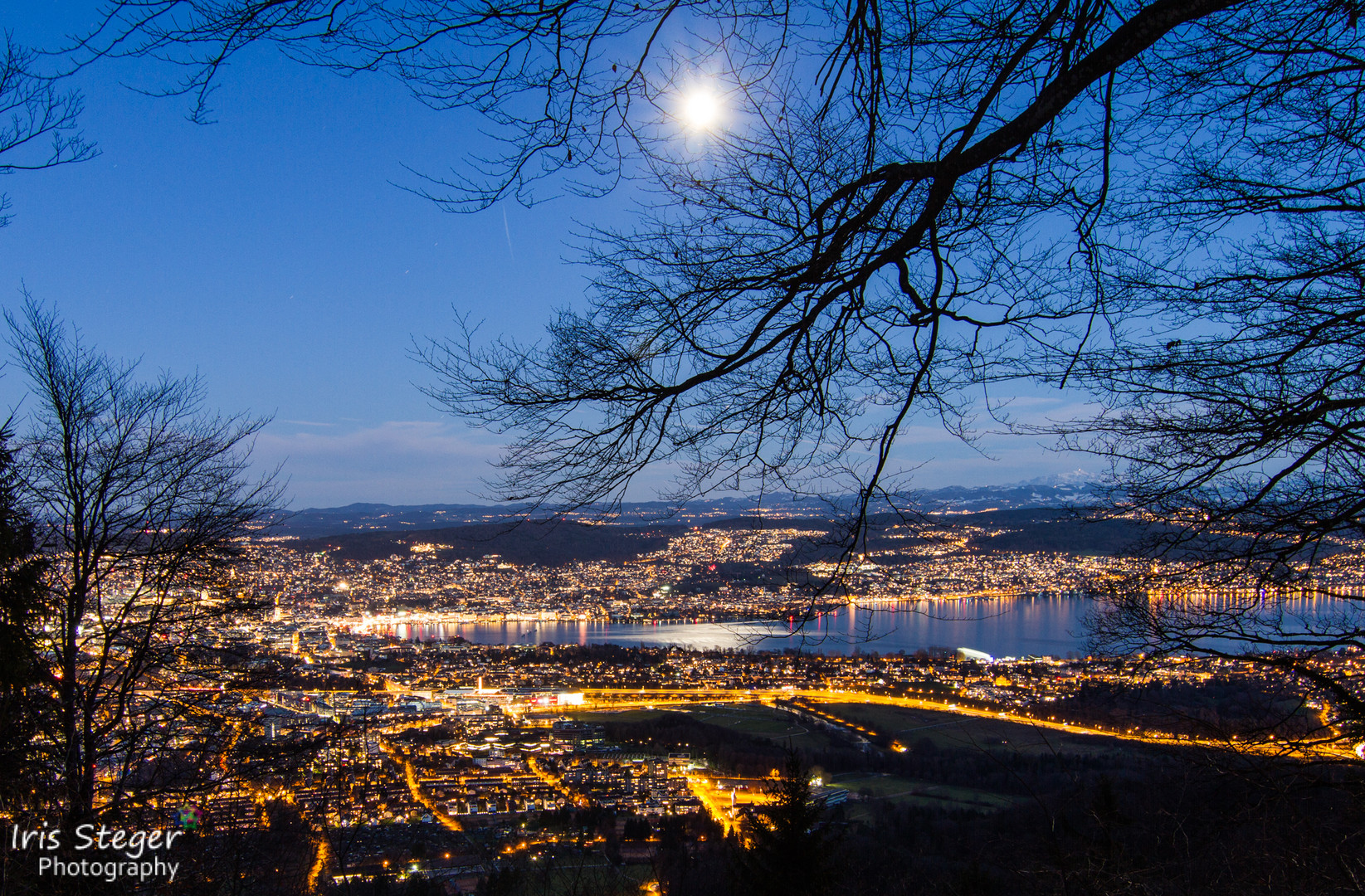Blick auf Stadt Zürich bei Nacht