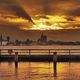 Blick auf Stralsund bei Sonnenuntergang