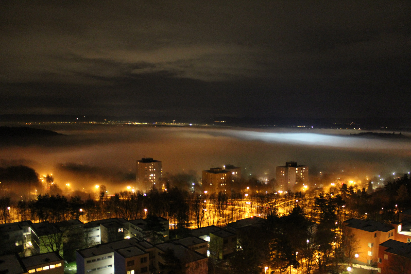 Blick auf Tübingen bei Nebel