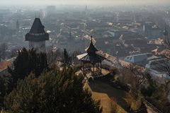 Blick auf Uhrturm und Chinesischen Pavillion, Graz