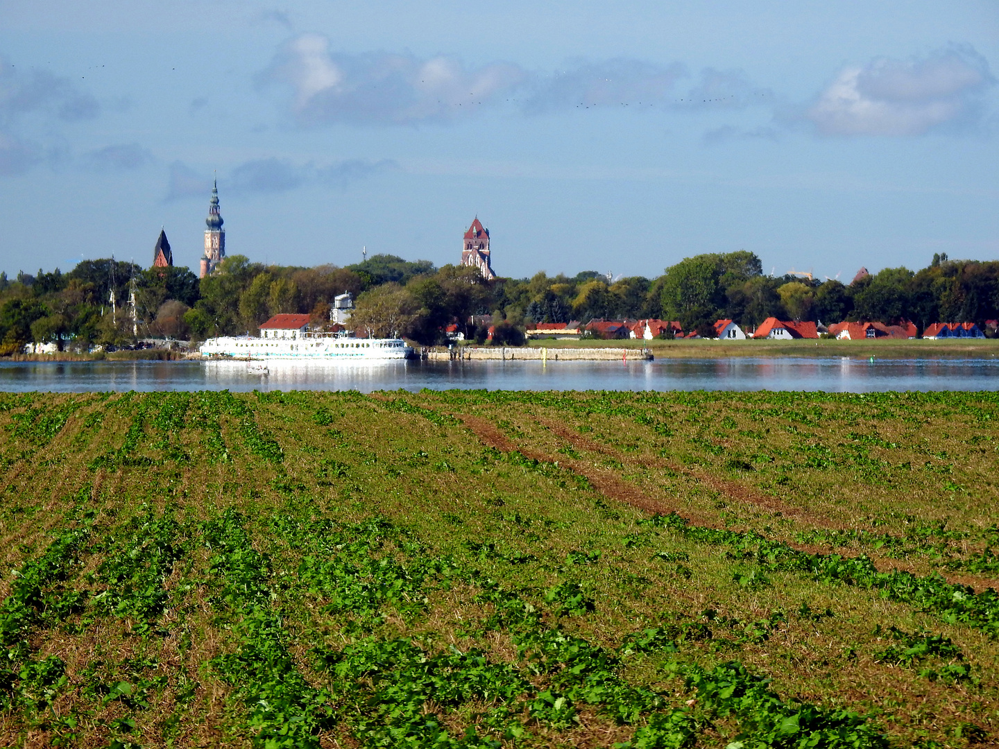 Blick auf Wieck und Greifswald