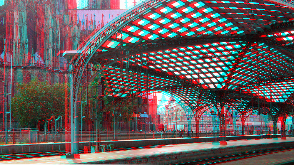 Blick aus dem Kölner Bahnhof (3D-Bild)