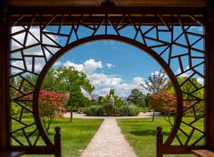 blick aus dem schattenpavillon im asiagarten...