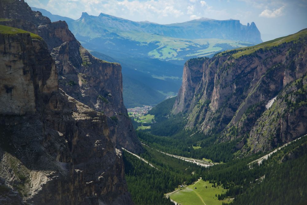 Blick durch das Langental zur Seiser Alm