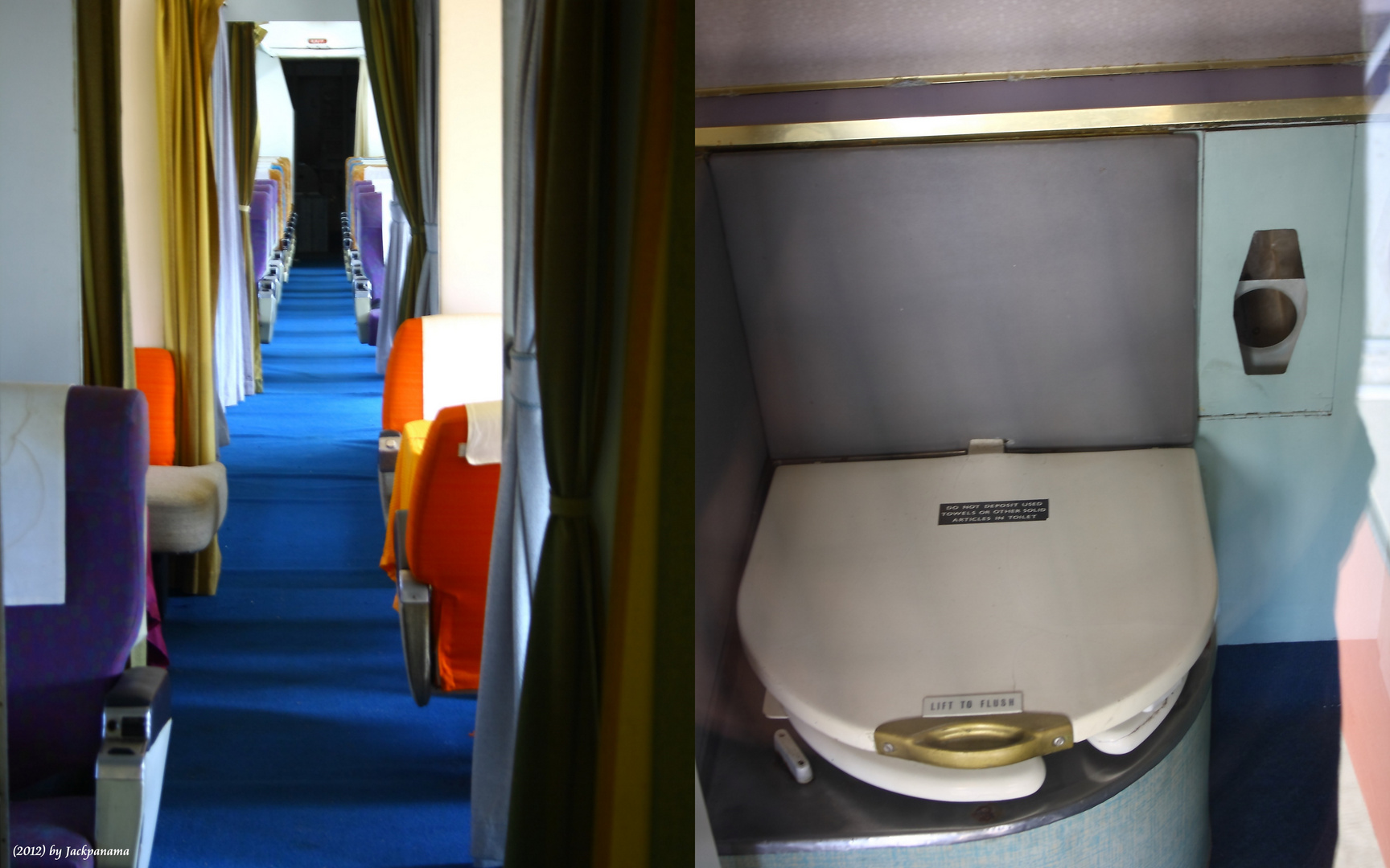 Blick in die 1. und 2. Klasse sowie Bordtoilette der BAC Vicers VC 10 der UNITED ARAB EMIRATES