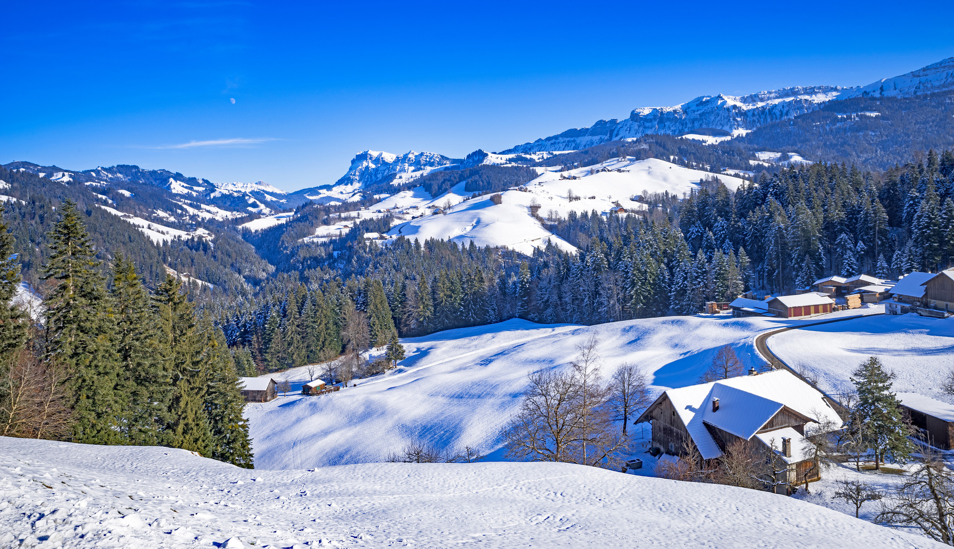 Blick in die verschneiten Voralpen