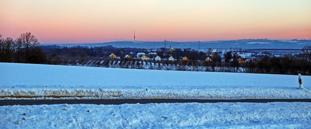 Blick mit Morgenrot ins Elbtal...