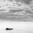 Blick nach Fuerteventura, davor die dunklere Insel ist Los Lobos