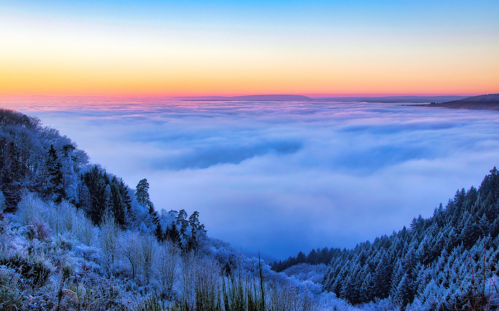 Blick über das im Nebel liegende Moseltal