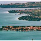 Blick über den Bodensee von Lindau über Wasserburg bis Langenargen