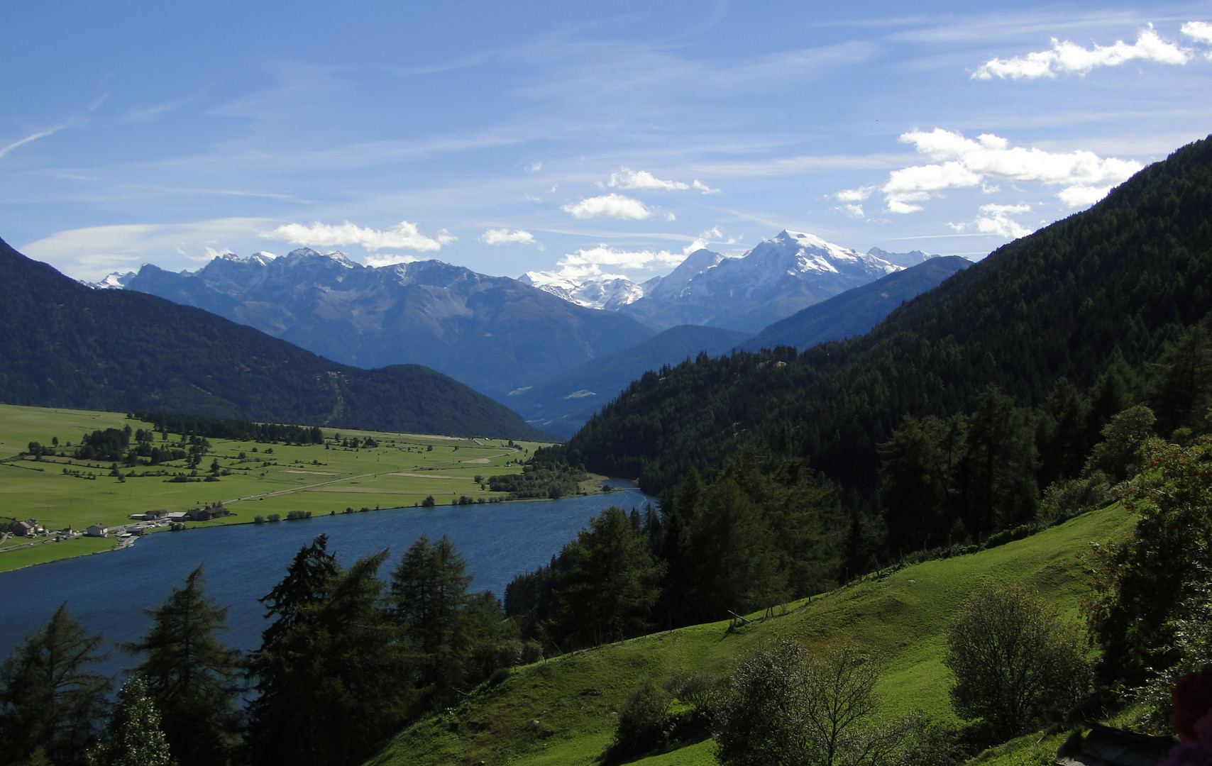 Blick über den Haider See zum Ortler